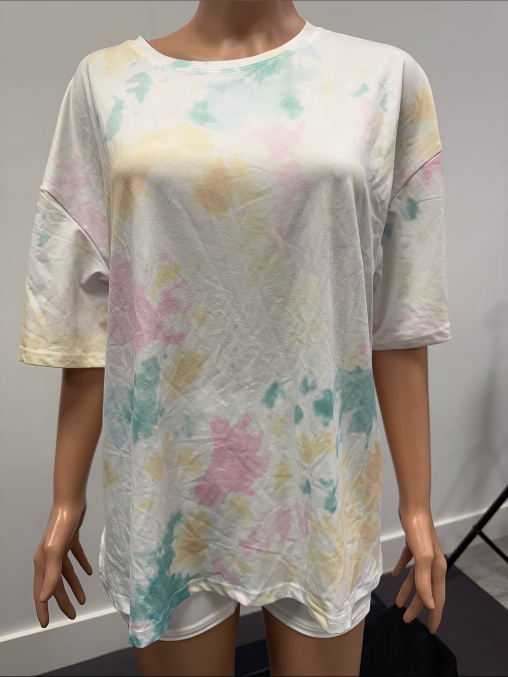 SHEIN Pastel Tie-Dye Short Sleeve Tee in White, Pink, Yellow, Green